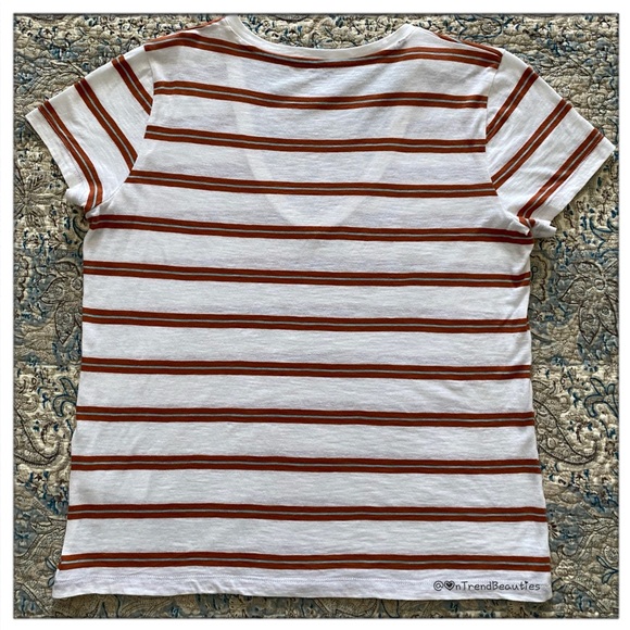 Soft Madewell Warm Nutmeg Striped Short Sleeve V-Neck Tee - Picture 3 of 4